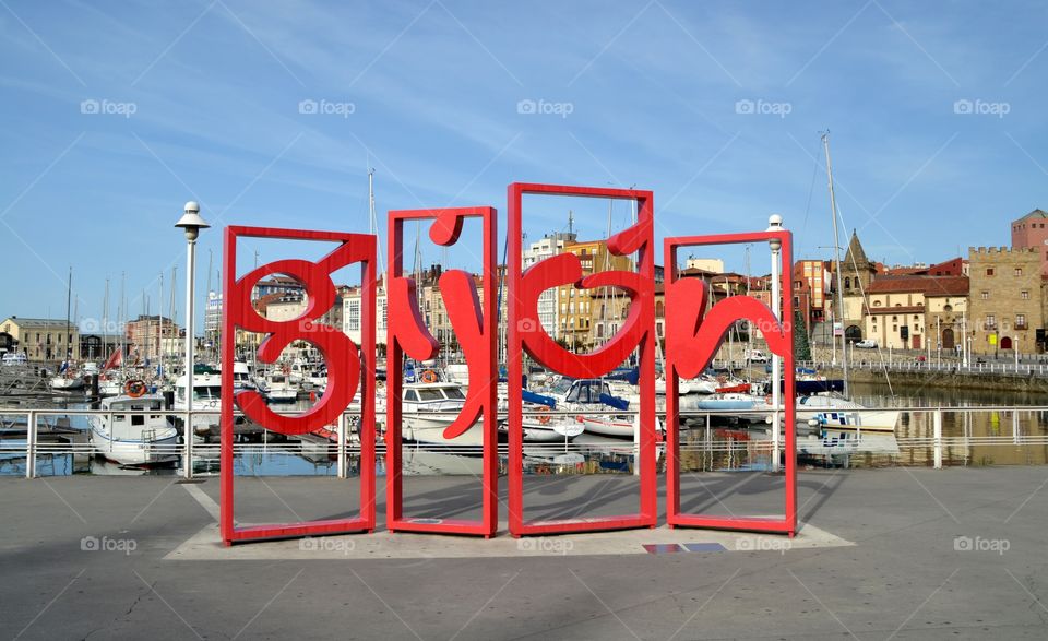 View of the seaport in Gijon, Asturias, Spain