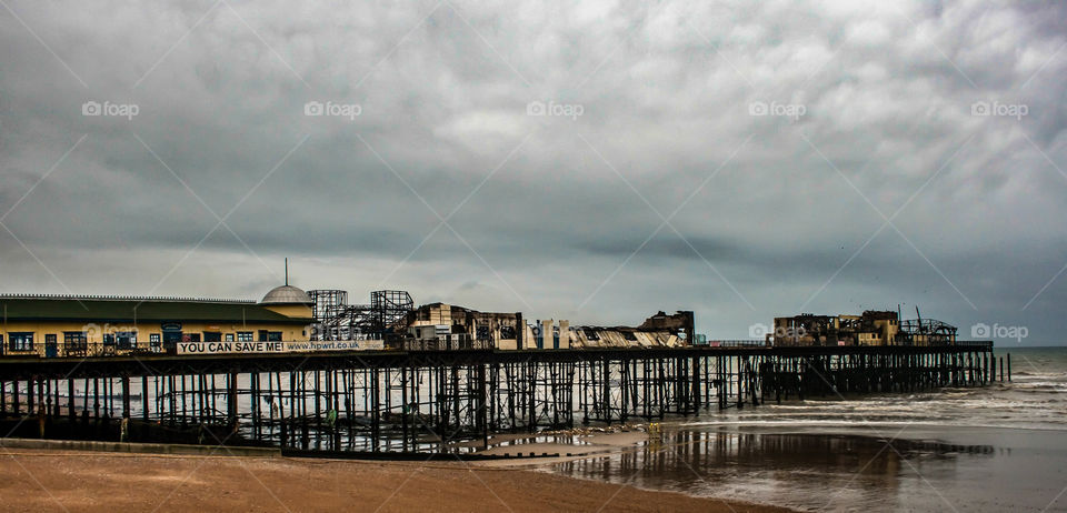 The aftermath of Hastings pier fire, October 2010, UK 