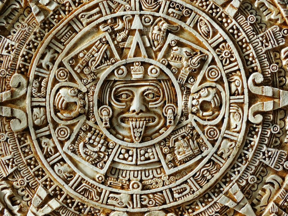 Mayan Stone Carving. Ancient Mayan Tone Relic In Mexico