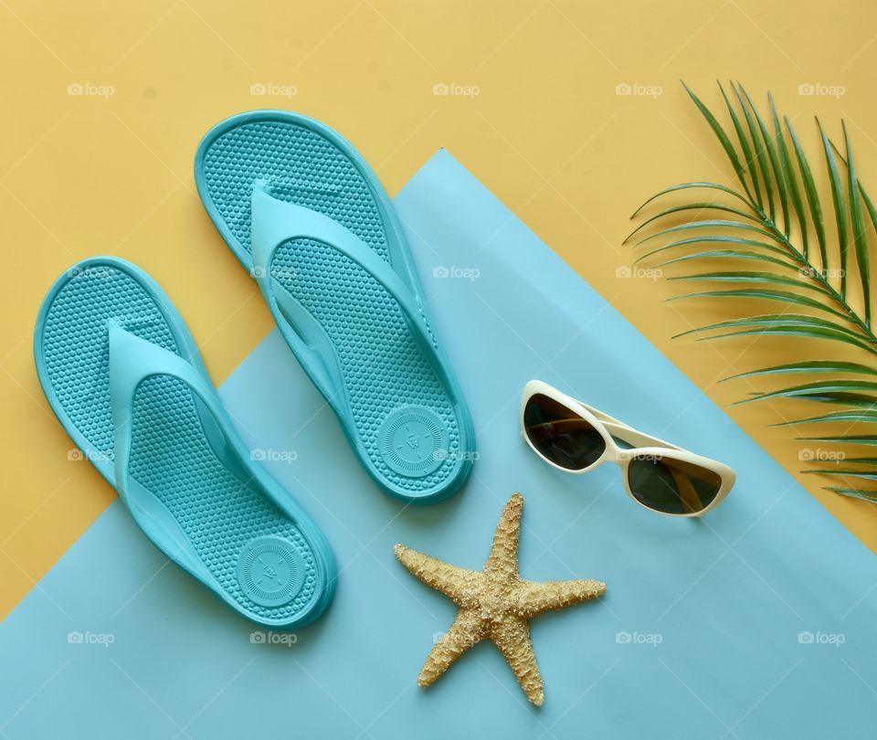 Totes flip flop sandals flat lay still life 