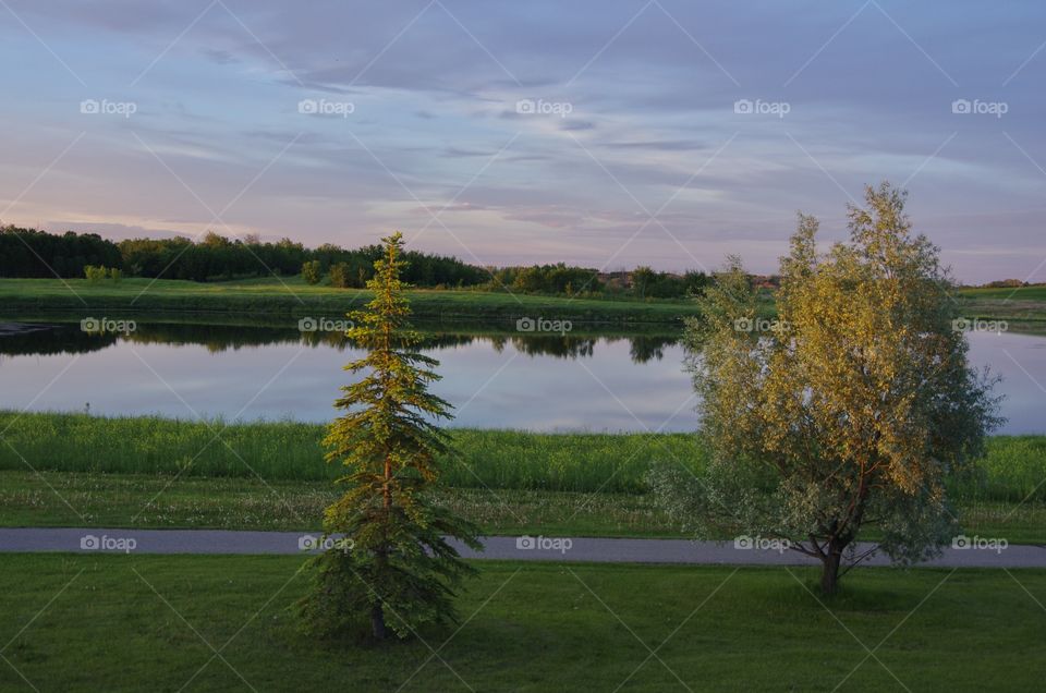A calm evening and a mirror lake