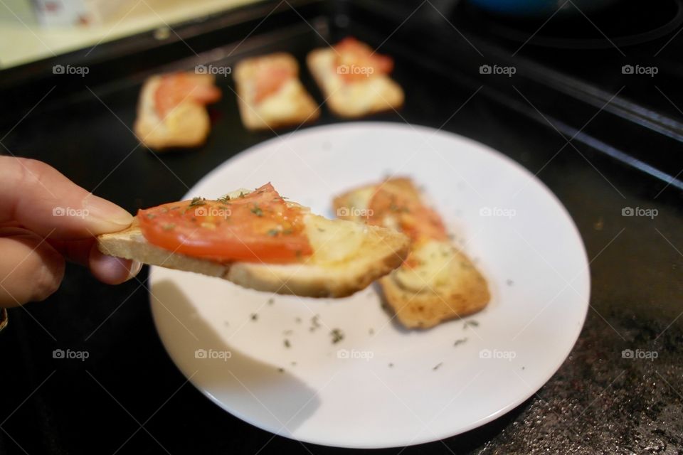 Tomato and cheese on toast 