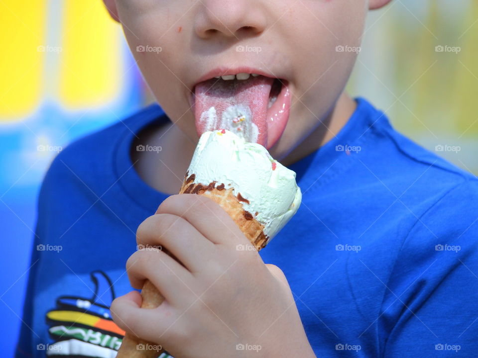 Boy eating ice cream