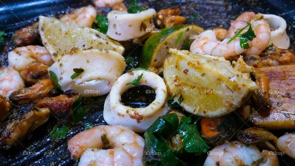 Frying calamari other seafood