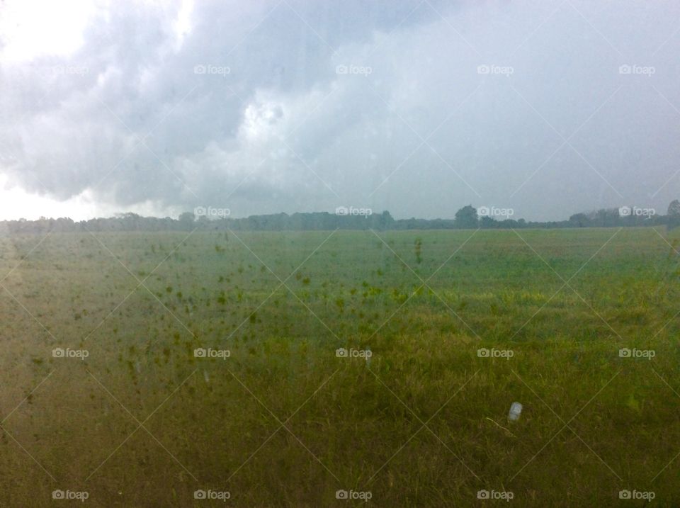 Thunderstorm view from car