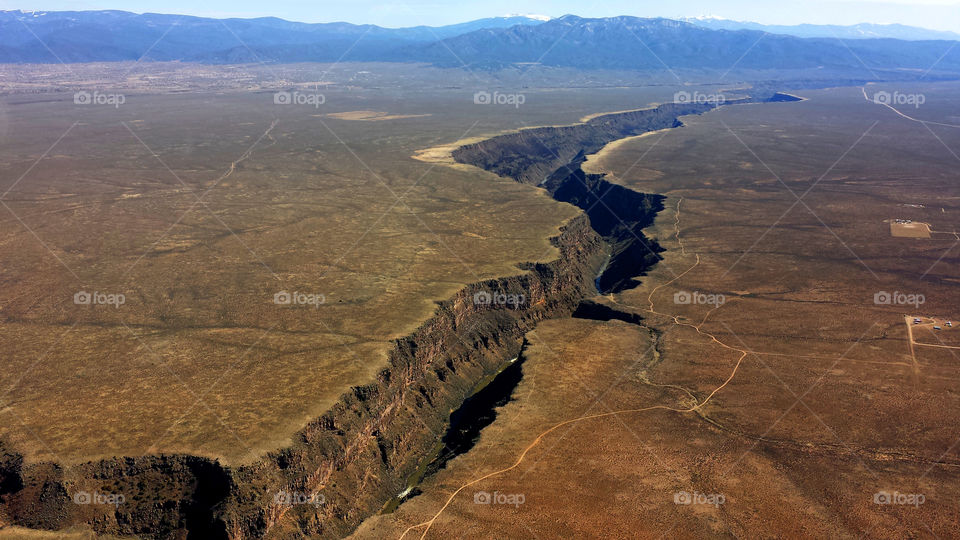 Rio Grande Gorge. Aerial photo of the Rio Grande Gorge in northern New Mexico with Taos in the background