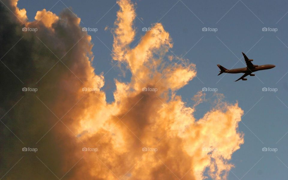 sky summer sunset plane by mamber