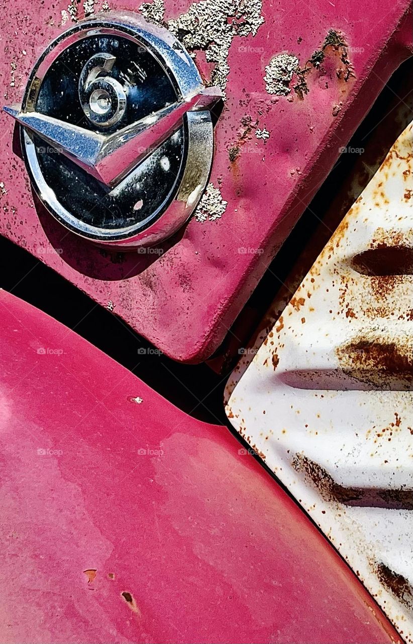 Lost in Time, But not in Color.  A closeup of an abandoned truck shows the battle scars of time.