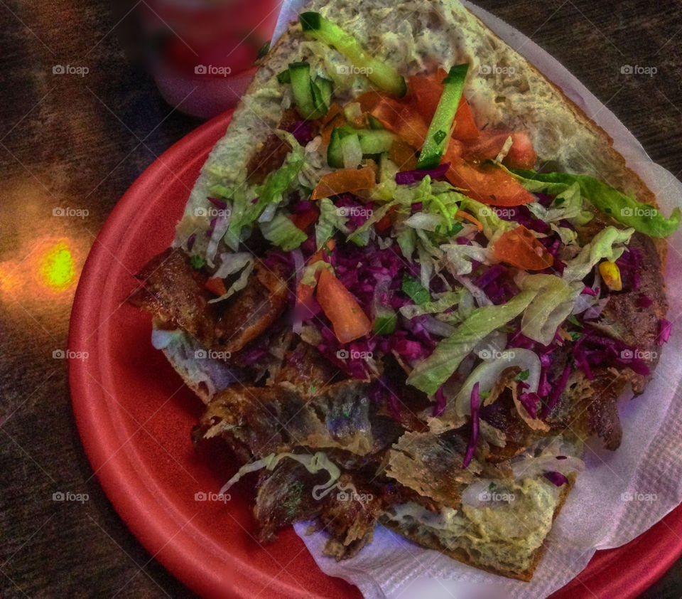 High angle view of street food