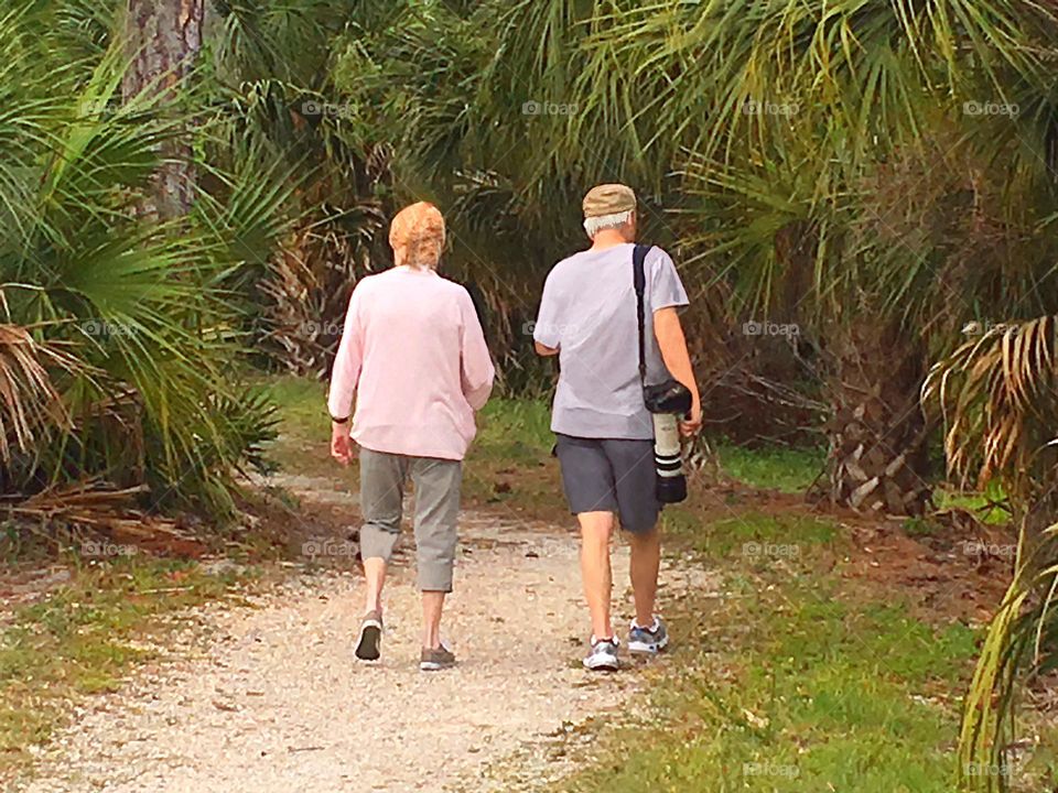 Hiking the trail in a beautiful forest.