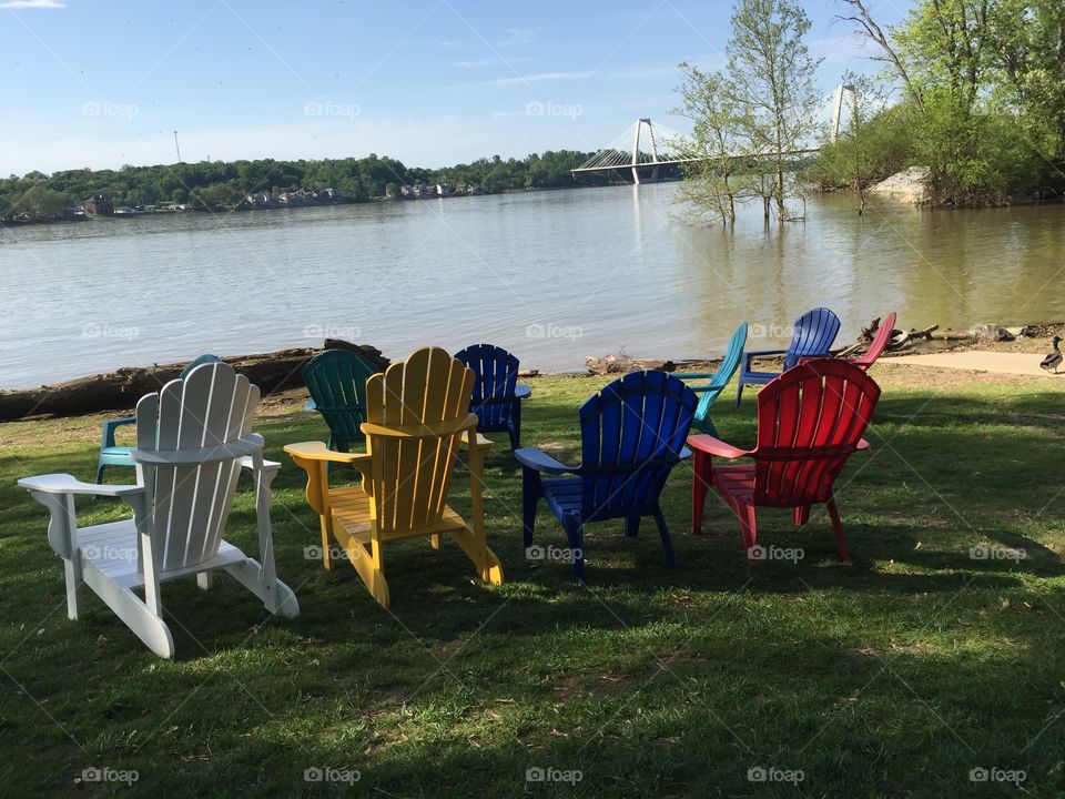 Chairs along the river