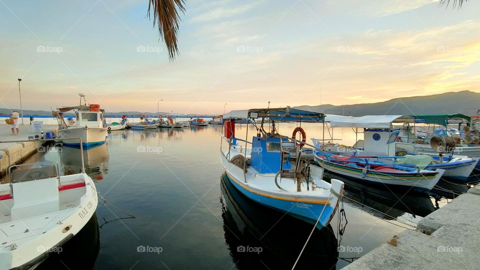 Quiet harbor at dusk.