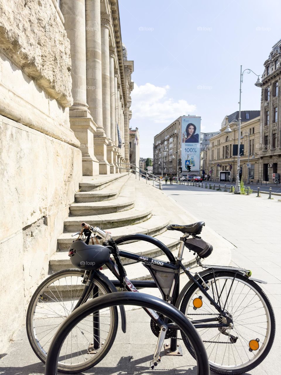 One lonely bicycle standard in the street of Bucharest 