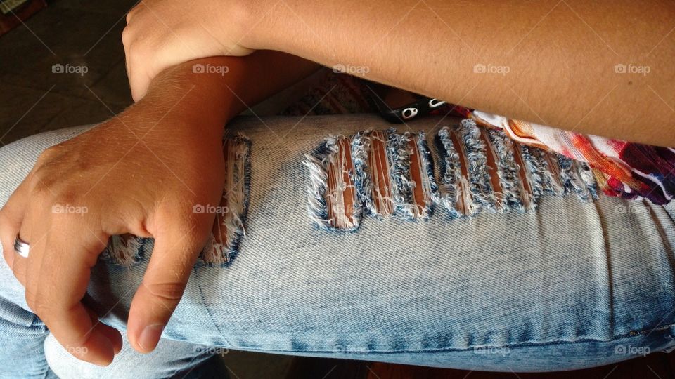 Close-up of woman wearing jeans 