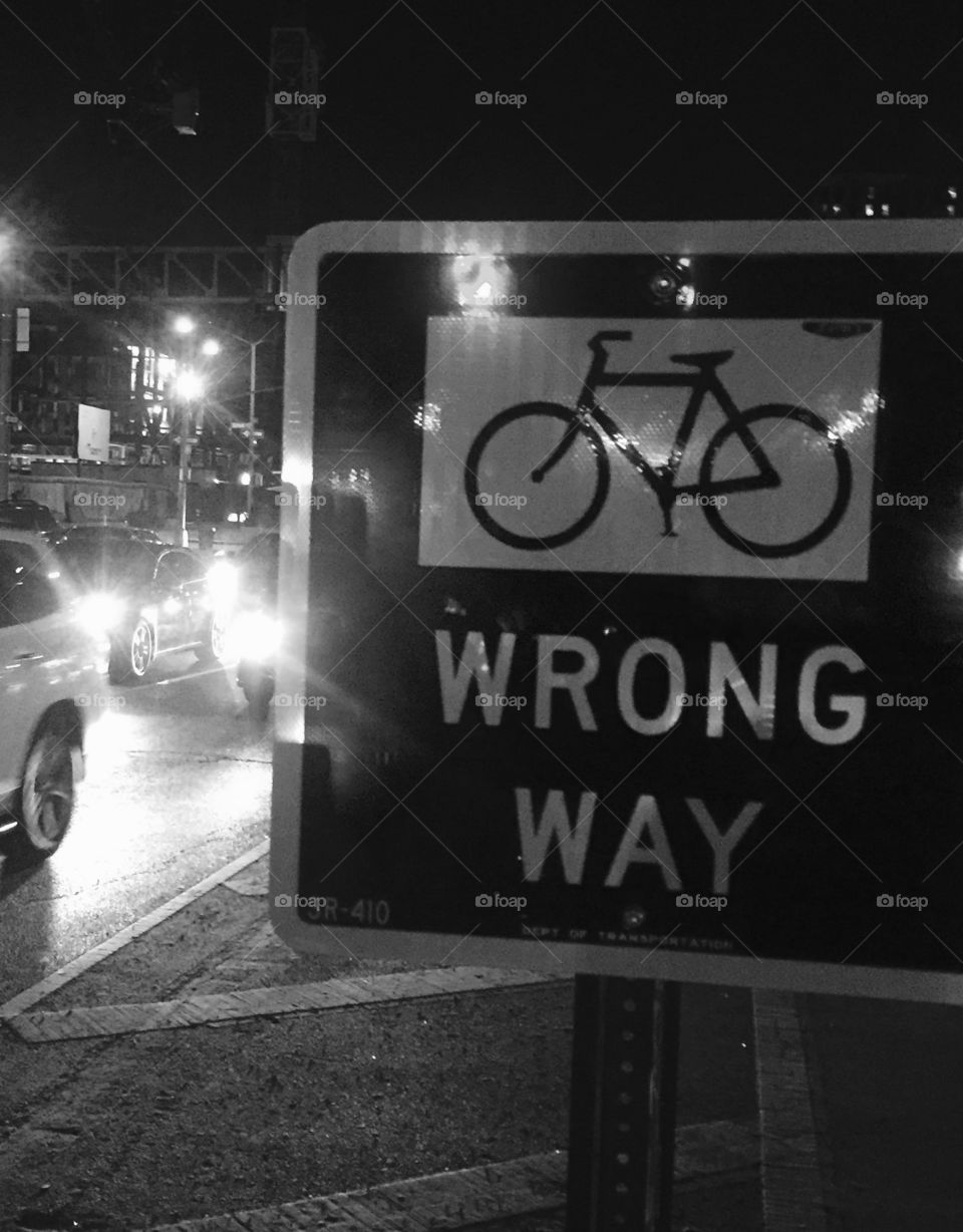 Wrong Way Sign Black and White