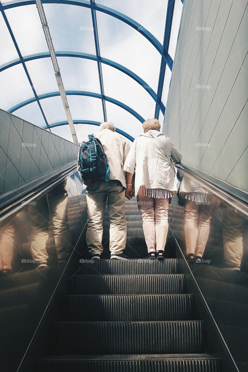 Airport, Step, Escalator, People, Subway System