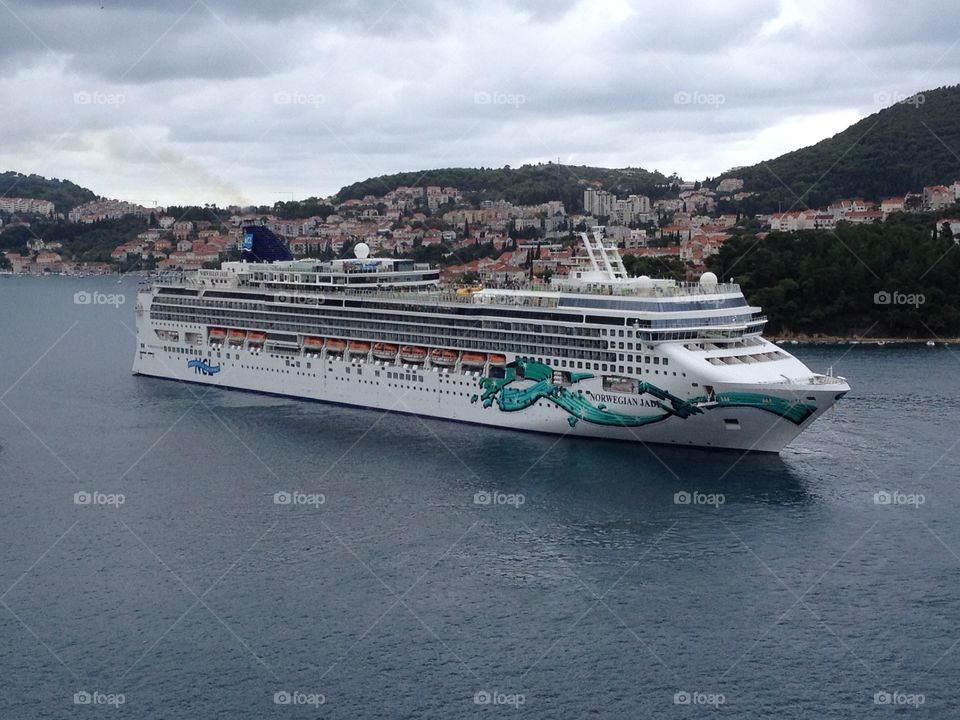 Norwegian ship. Big norwegian cruise ship in Dubrovnik turning around