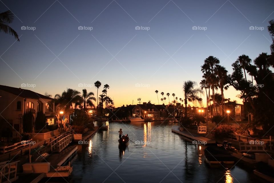gondolas on The Canal at sunset