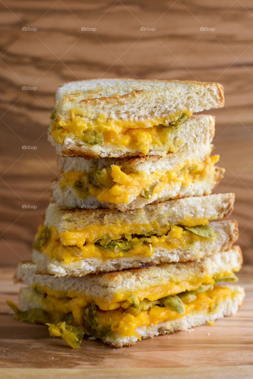 Stack of grilled cheese and jalapeño sandwiches 