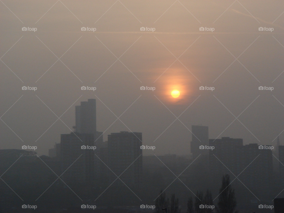 winter sunset fog pollution by Bea