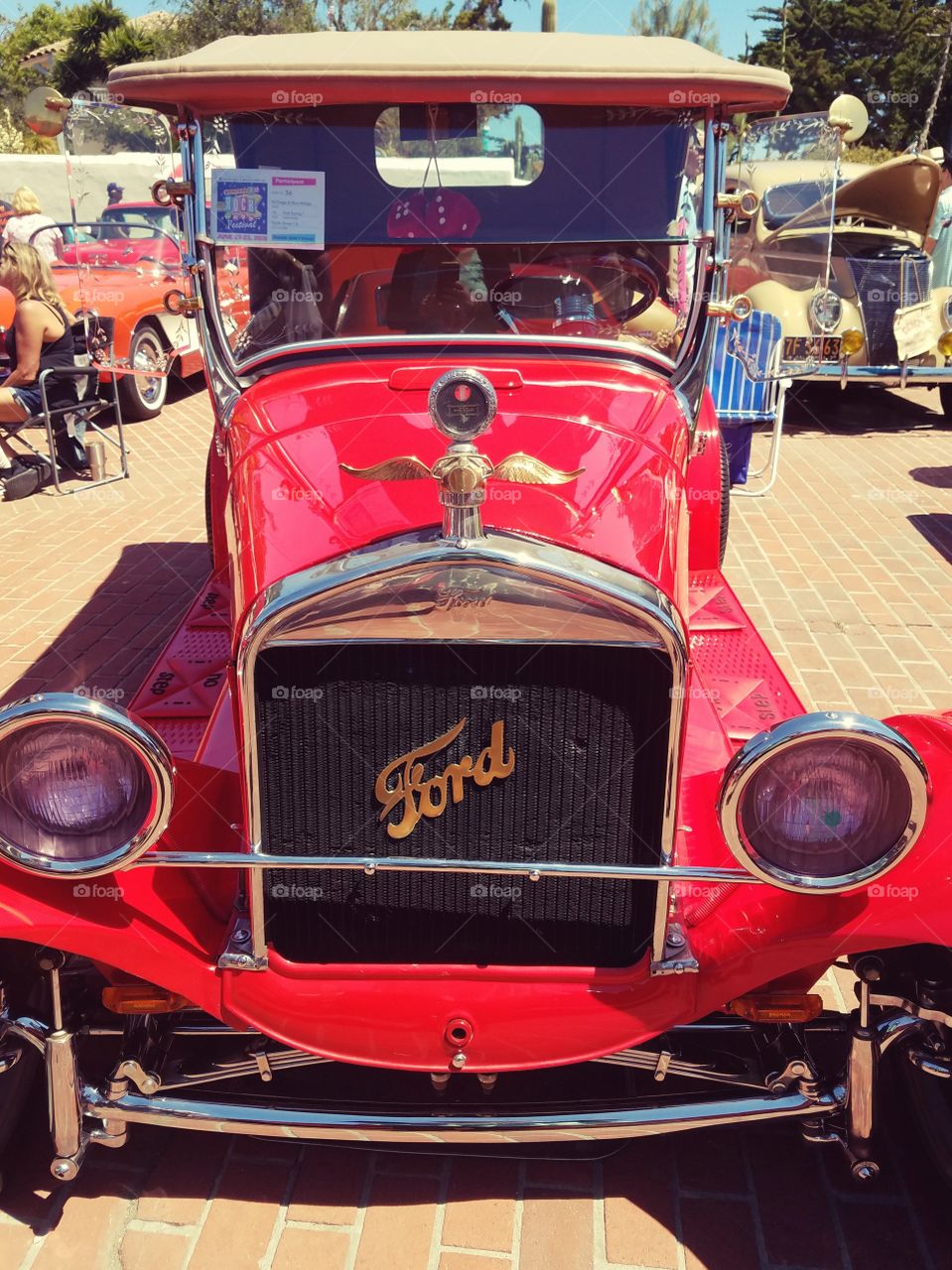 Retro Old Vintage Red Hotrod Ford Car at Carshow