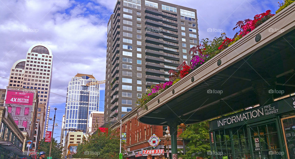 Seattle Downtown Buildings View from Pikes Place Market