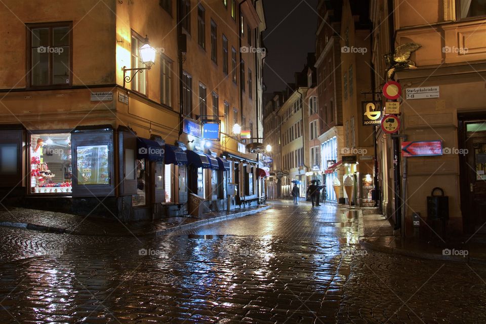 Rain in the old town Stockholm, Sweden