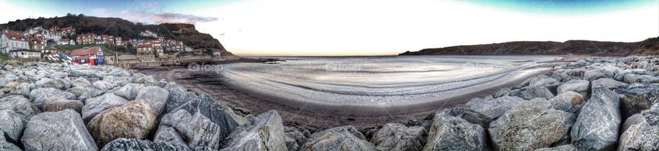 Panorama of a sea bay in a pretty fishing village.