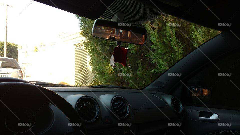 Imagem de dentro do carro. Paisagem.