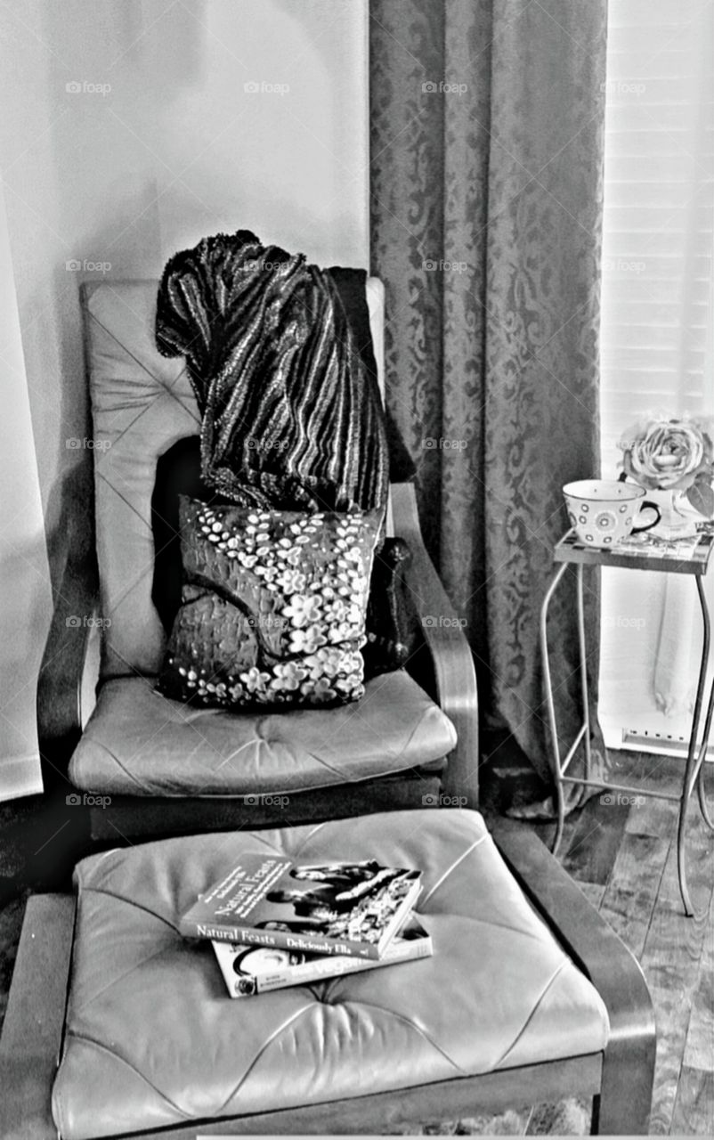 enjoying an afternoon reading and drinking tea