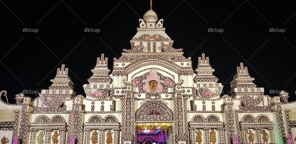 pandal during durga puja in India.festivels of lights.