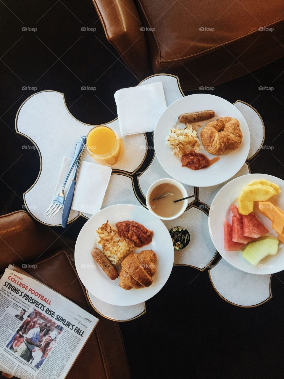 Croissants, fruits, breakfast 