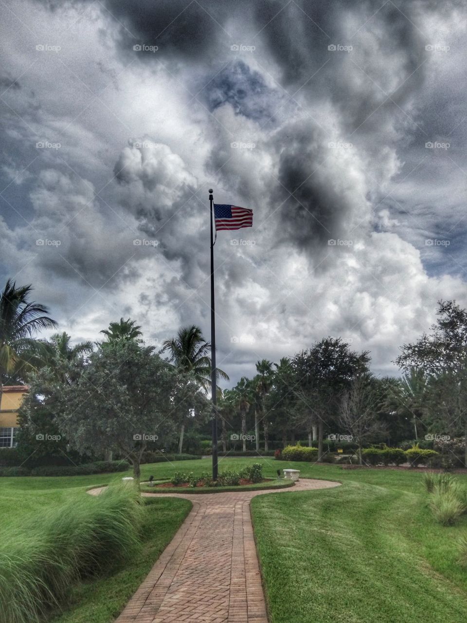 American flag before the storm