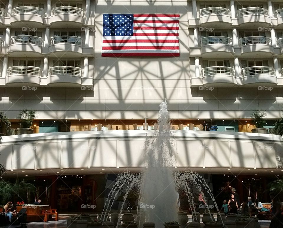 water fountain American Flag. Orlando International airport water fountain