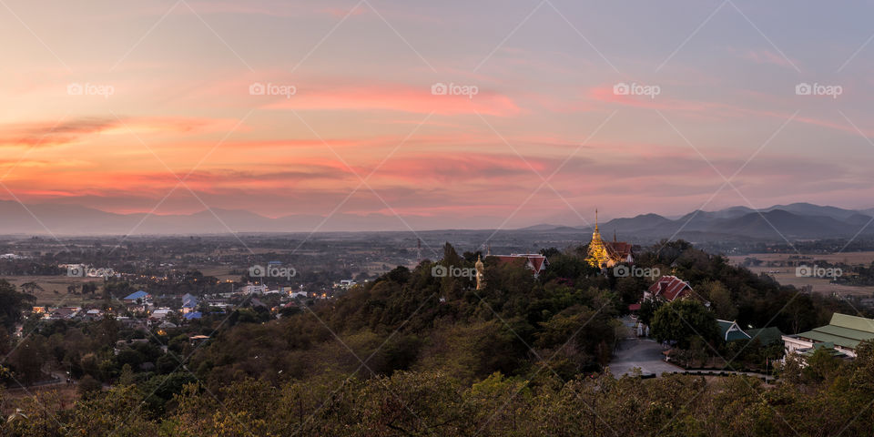 Temple on the hill with sunset 