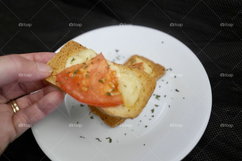 Tomato and cheese on toast 