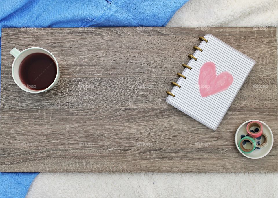 cup of tea and heart journal