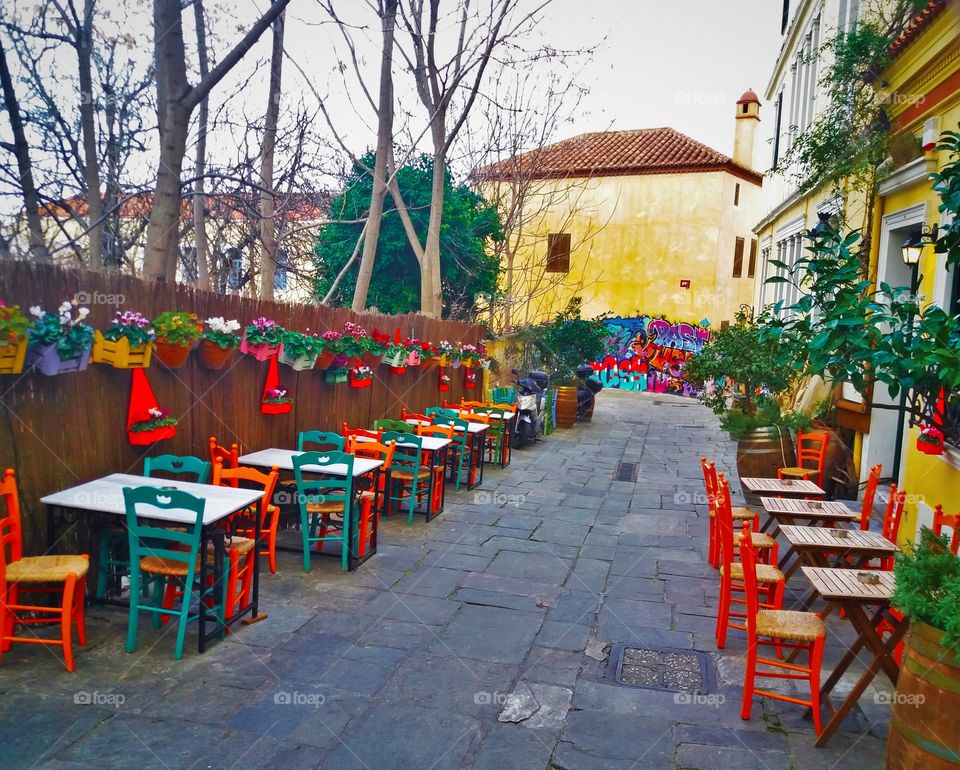 A cafe in the center of Athens, Greece