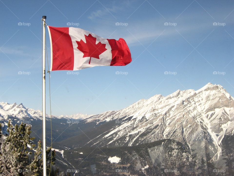 The Canadian flag flying proud in Banff, Alberta