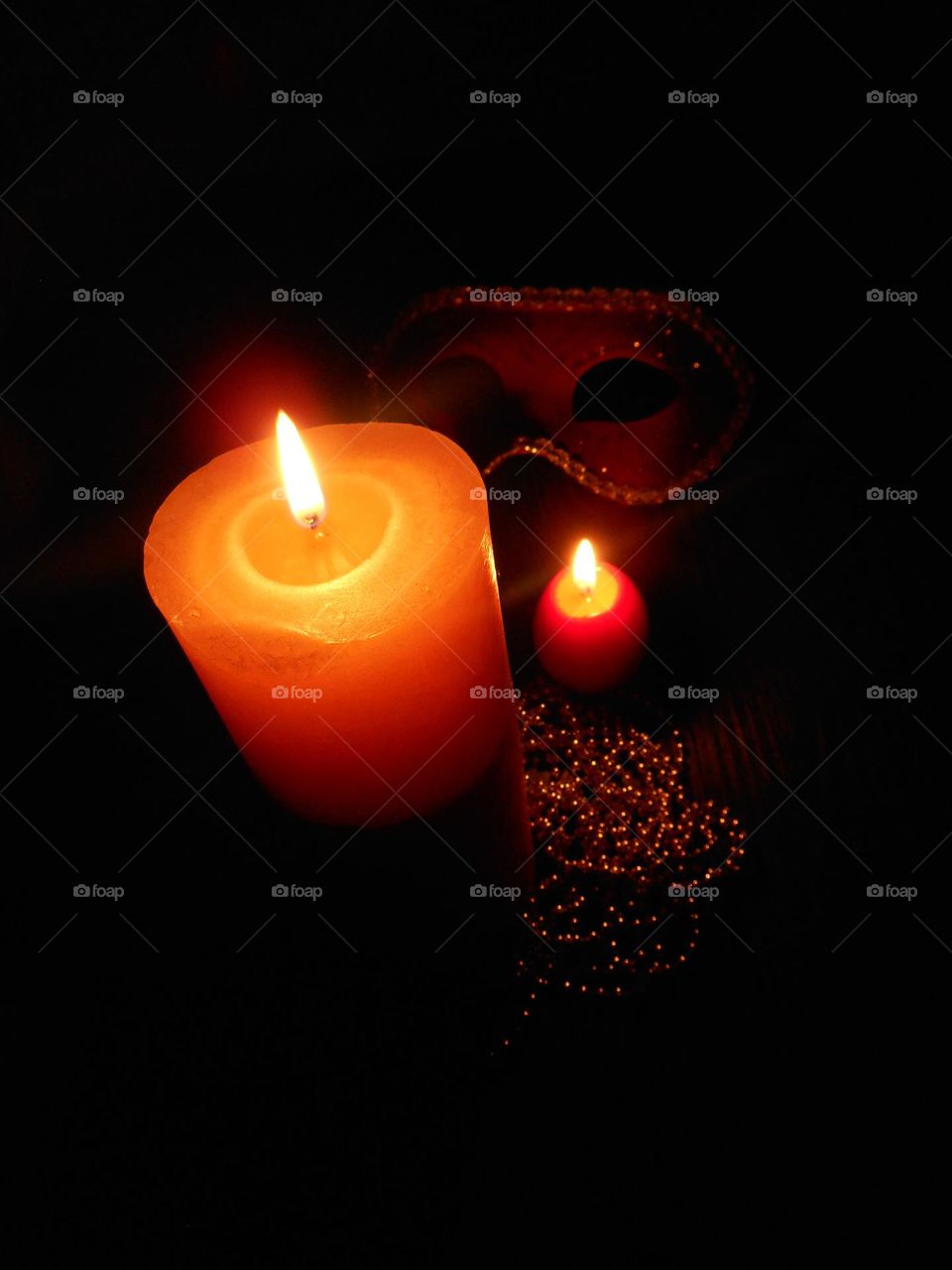 burning candles night view winter holiday