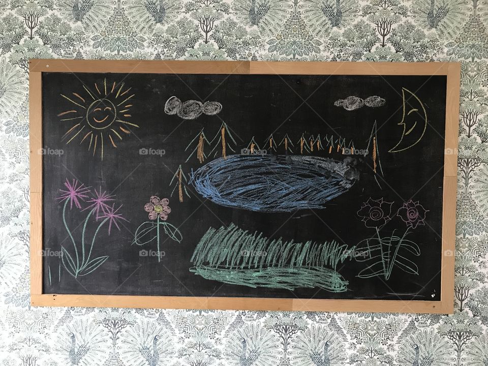 Black board with nature seen chalked onto it
