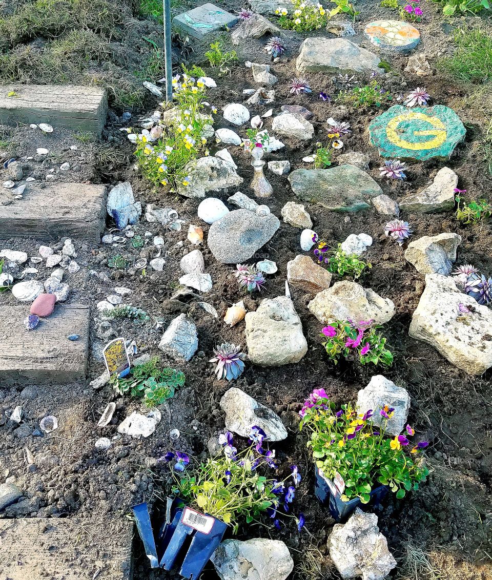 Our steps and rock garden in progress