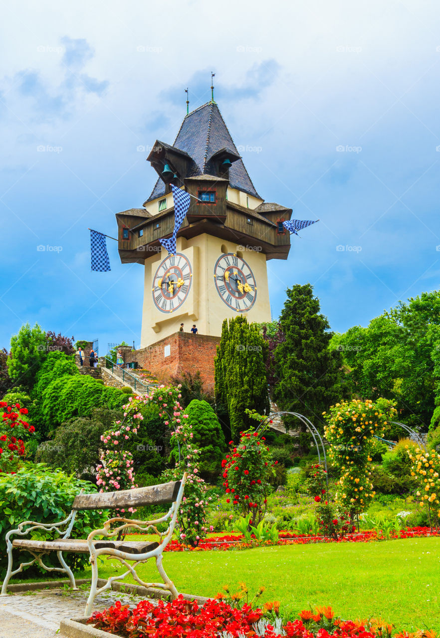 Clock tower on hill in Graz. Clock tower on hill in Graz, Austria