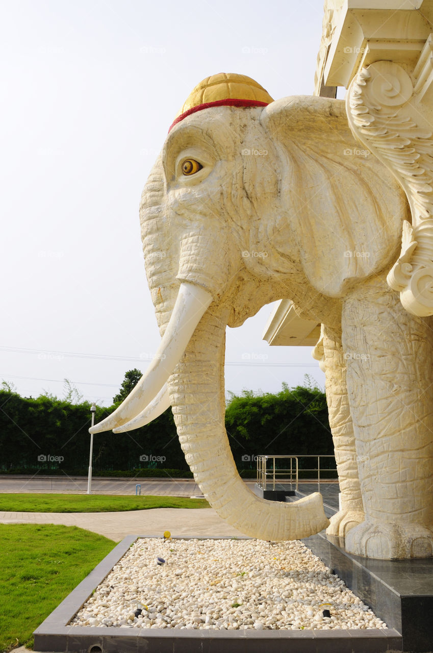 White Elephant Statue Decorated in front of the building, Tourist Attractions, Laos.