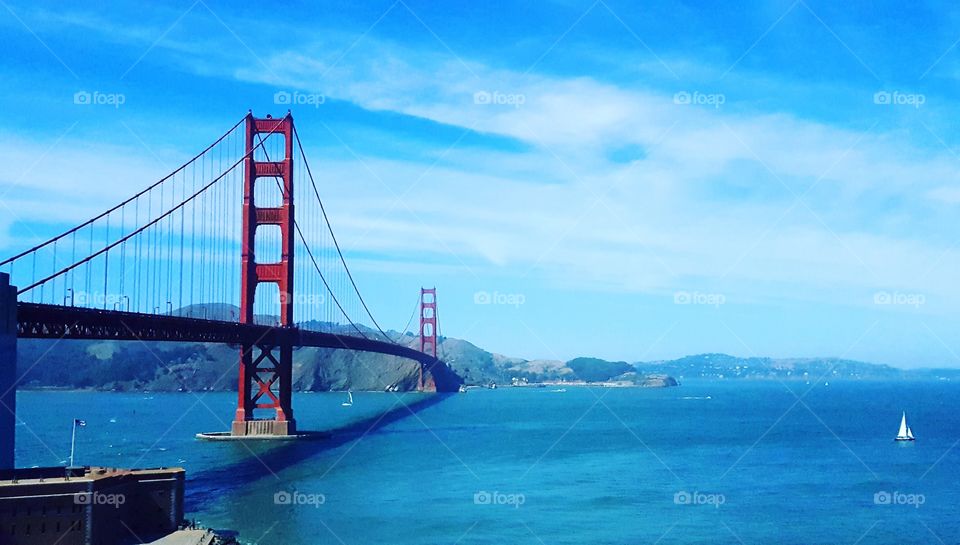 Golden gate Bridge against blue sky