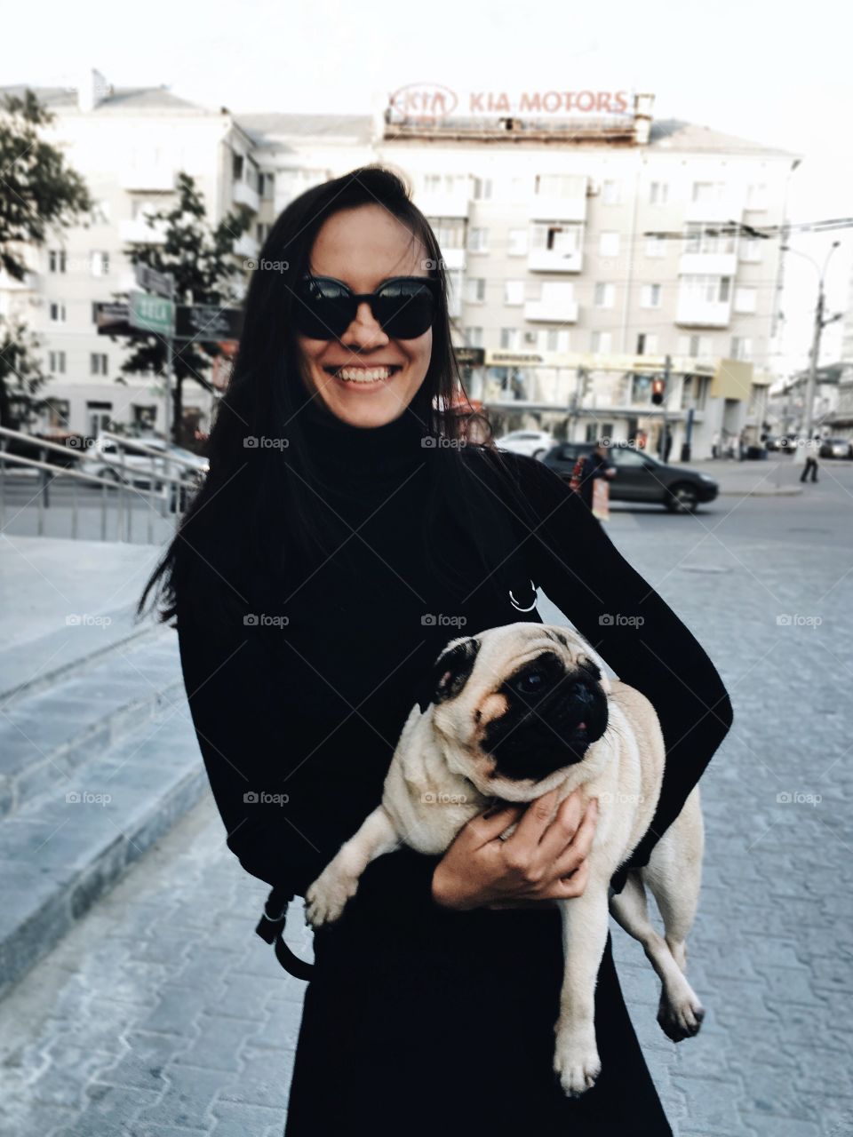 Girl with pug