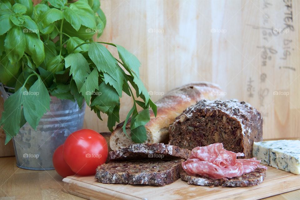 Close-up of cake with sausage