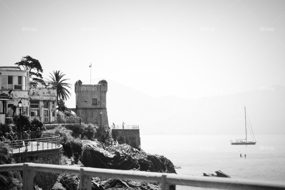 Vision of Nervi (in black and white) in a late Spring day - Genova Nervi, Liguria, Italy.