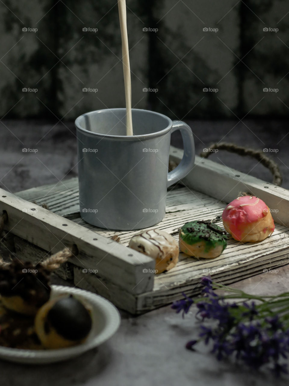 Milk and mini donuts