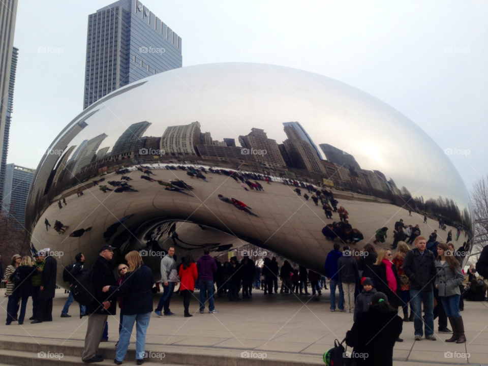 winter buildings reflection tourists by mengzishiliu